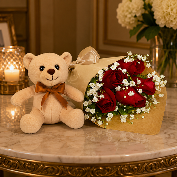 Urso Branco com Rosas Vermelhas