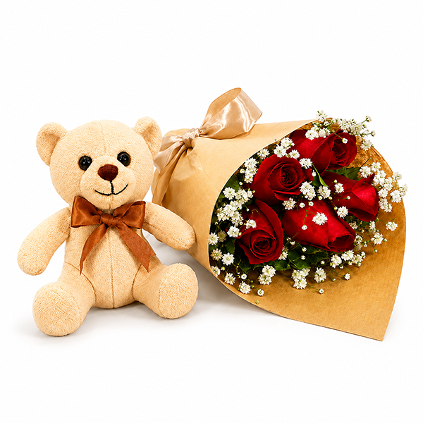 Urso Branco com Rosas Vermelhas