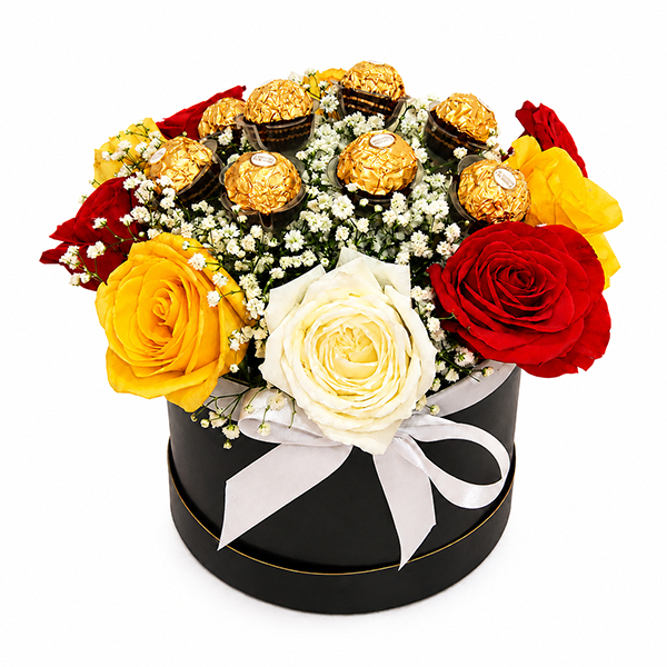 Box com Rosas Coloridas e Bombons