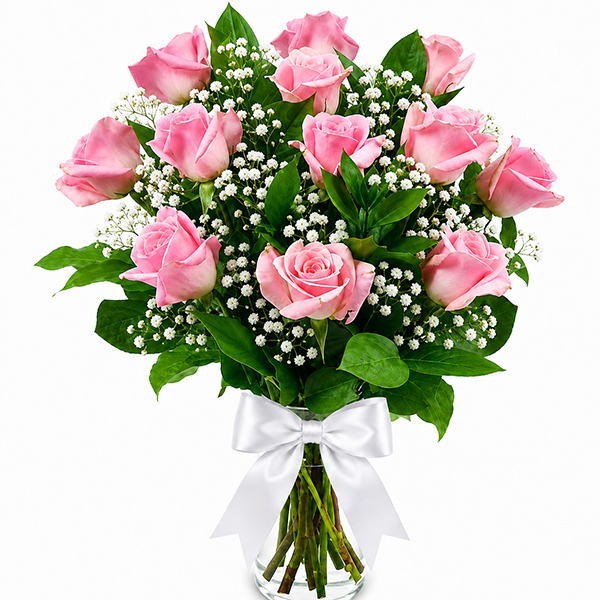 Buqu� em Tons Rosados no Vaso