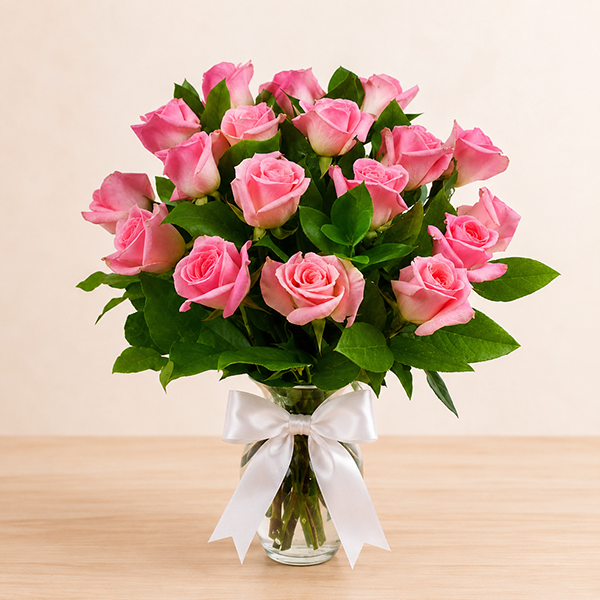 Arranjo com 18 Rosas em Tons Rosados