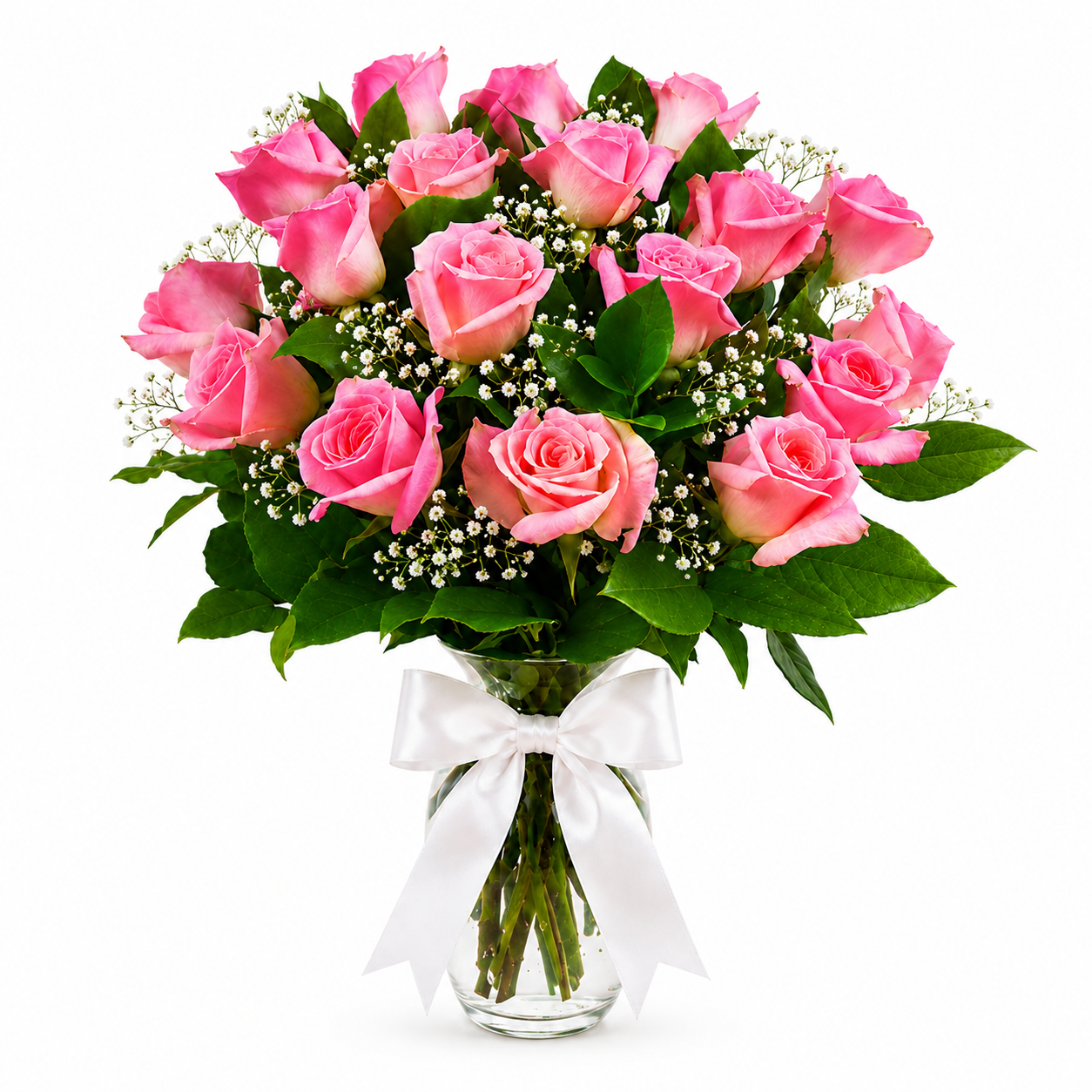 Arranjo com 18 Rosas em Tons Rosados