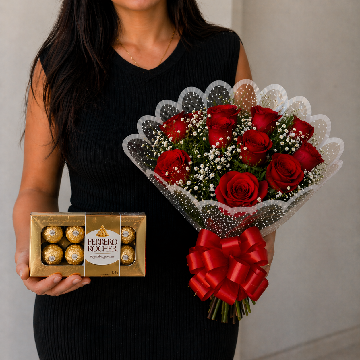 Buqu� de Rosas Rom�ntico com Ferrero
