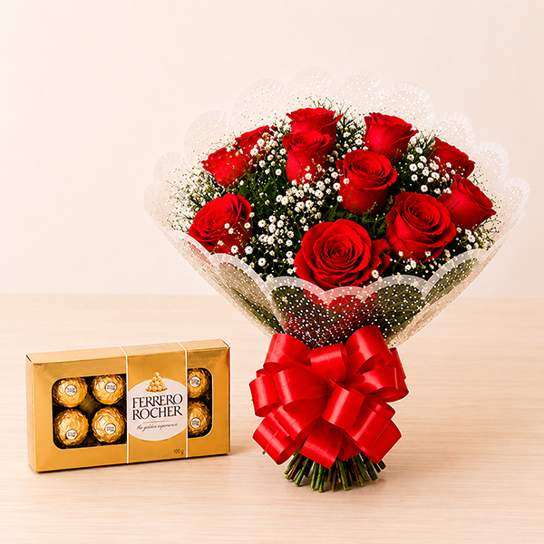 Buqu� de Rosas Rom�ntico com Ferrero