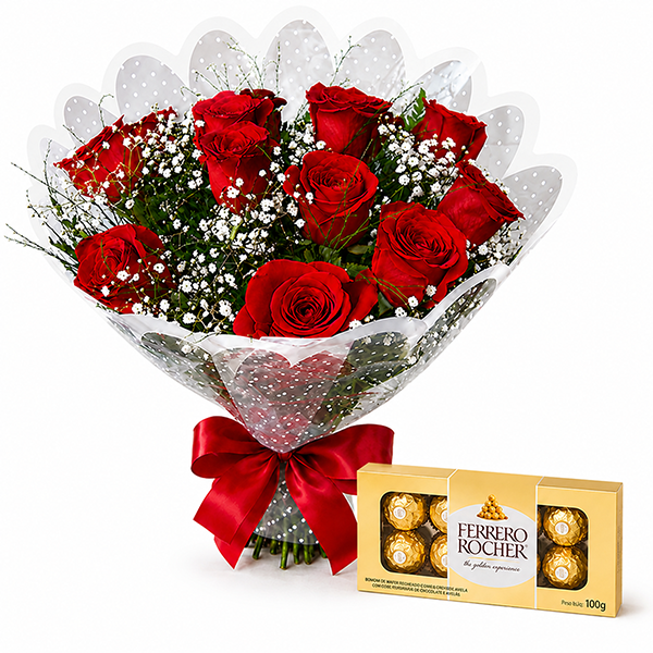 Buqu� de Rosas Rom�ntico com Ferrero