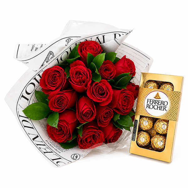 Buqu� com 15 Rosas e Ferrero