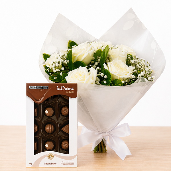 Buqu� Eleg�ncia Branca com Bombons