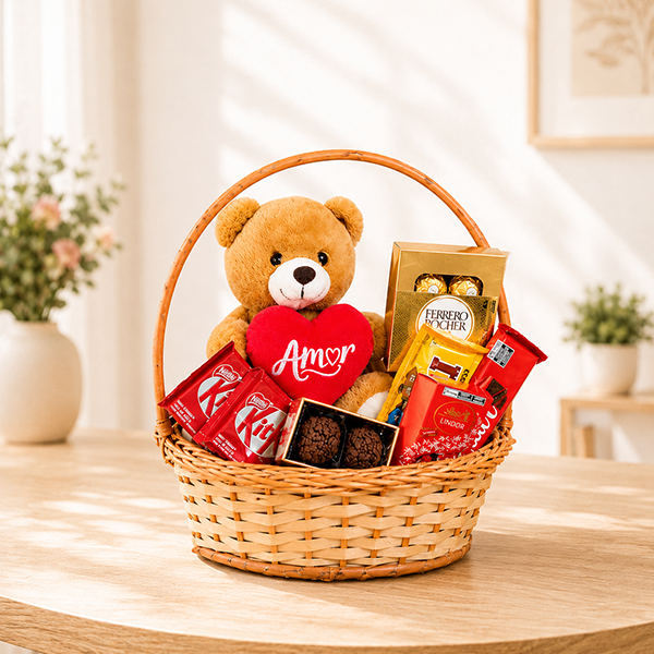 Cesta de Chocolate com Urso