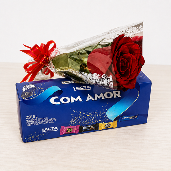 Rosa Colombiana Apaixonante com Bombom Lacta