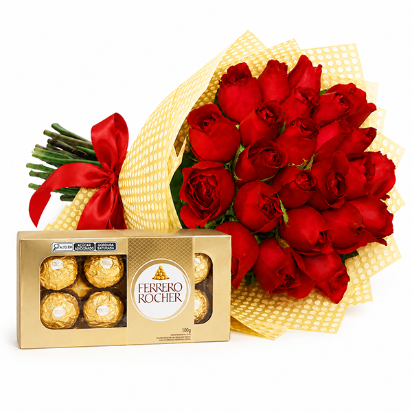 Buqu� Paix�o Vermelha com Ferrero Rocher